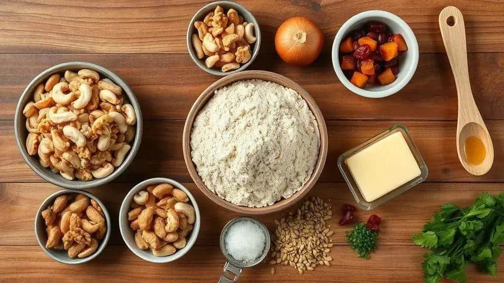 Ingredientes da farofa de frutas secas e castanhas