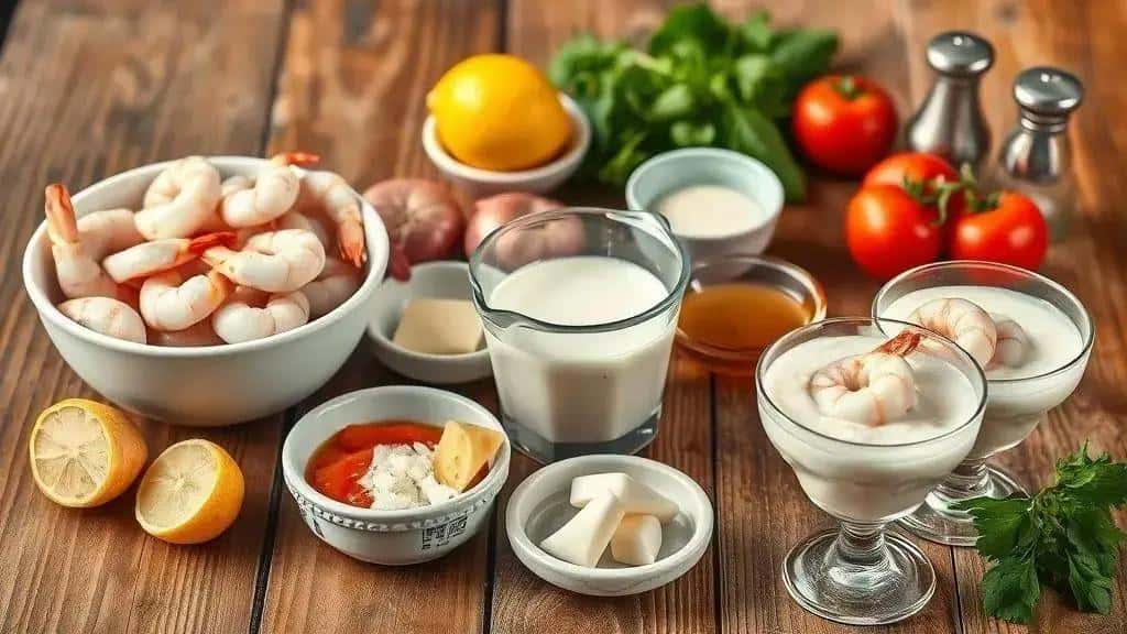 Ingredientes da receita creme de camarão