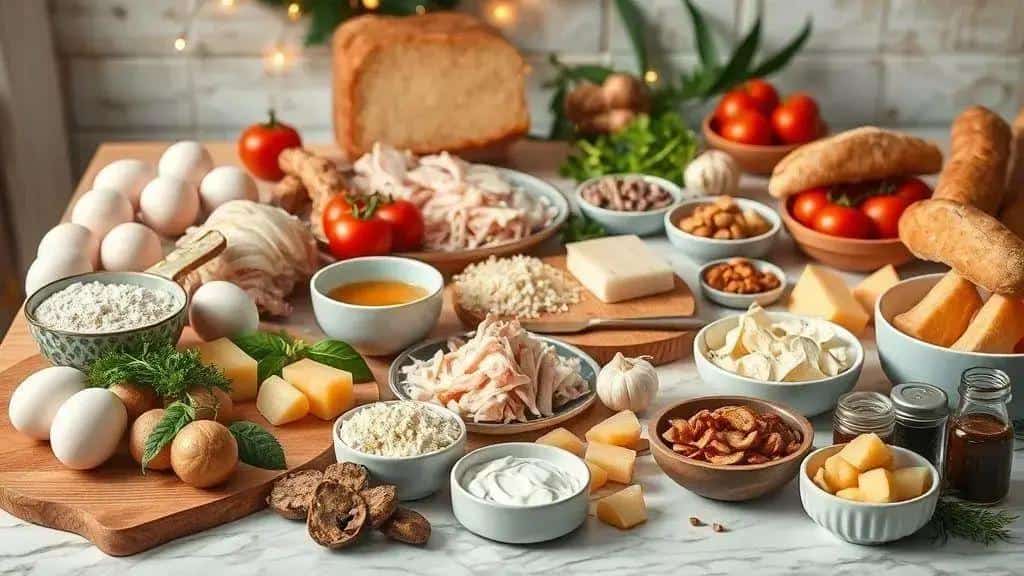 Ingredientes da receita: listas organizadas por petisco