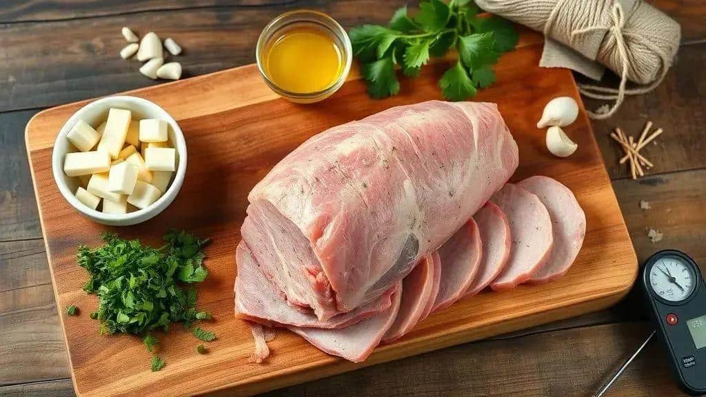 Ingredientes da receita: lombo recheado com queijo e ervas