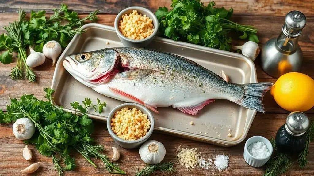 Ingredientes da receita peixe assado com crosta de ervas