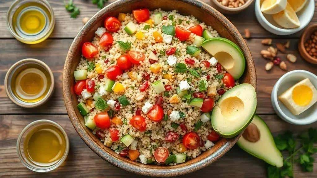 Ingredientes da receita Salada de Quinoa com Legumes e Ervas Frescas Ingredientes da receita Salada de Quinoa com Legumes e Ervas Frescas