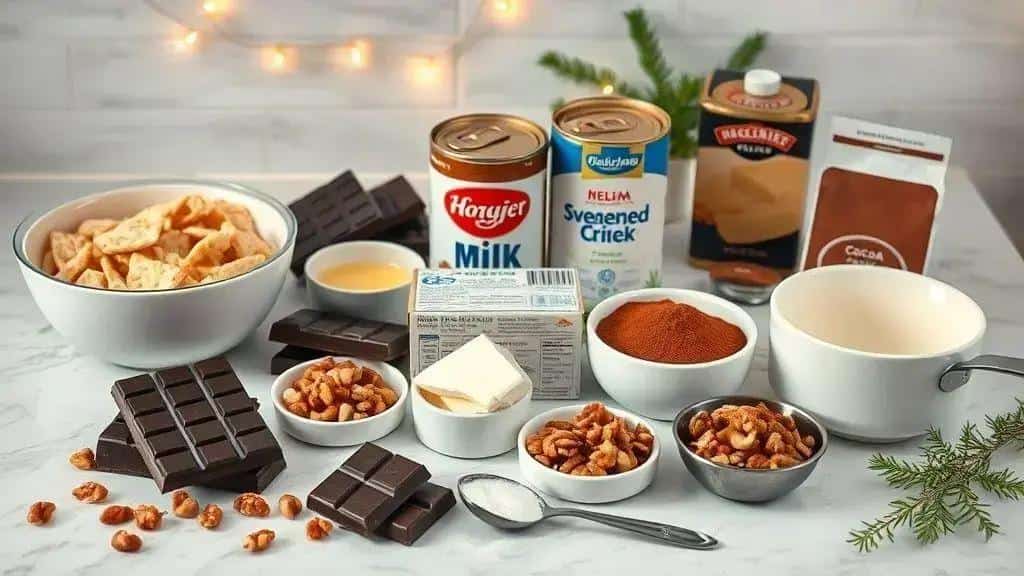 Ingredientes da torta gelada de chocolate e nozes