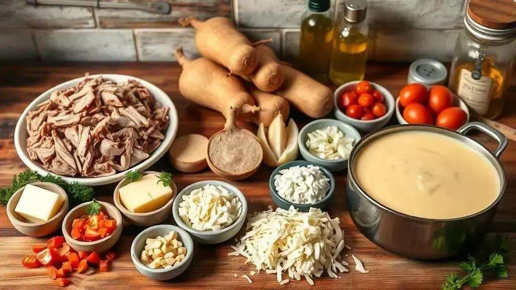 Ingredientes do escondidinho de pernil com purê de mandioquinha