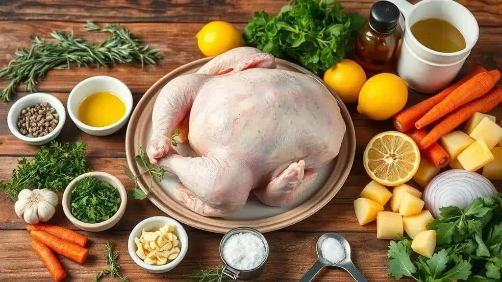 Ingredientes do frango assado com ervas finas e limão siciliano Ingredientes do frango assado com ervas finas e limão siciliano