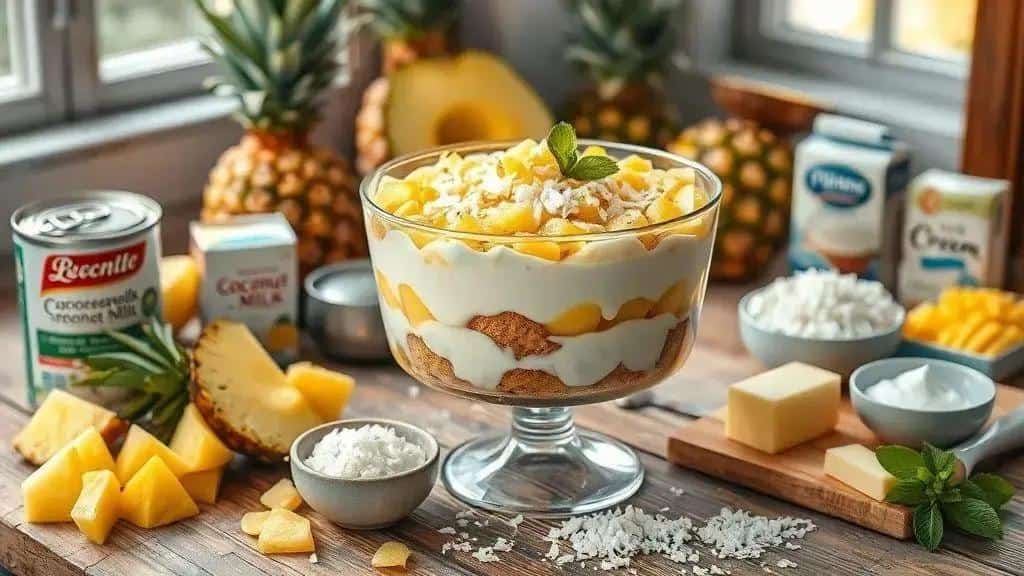 Ingredientes do pavê de coco com abacaxi