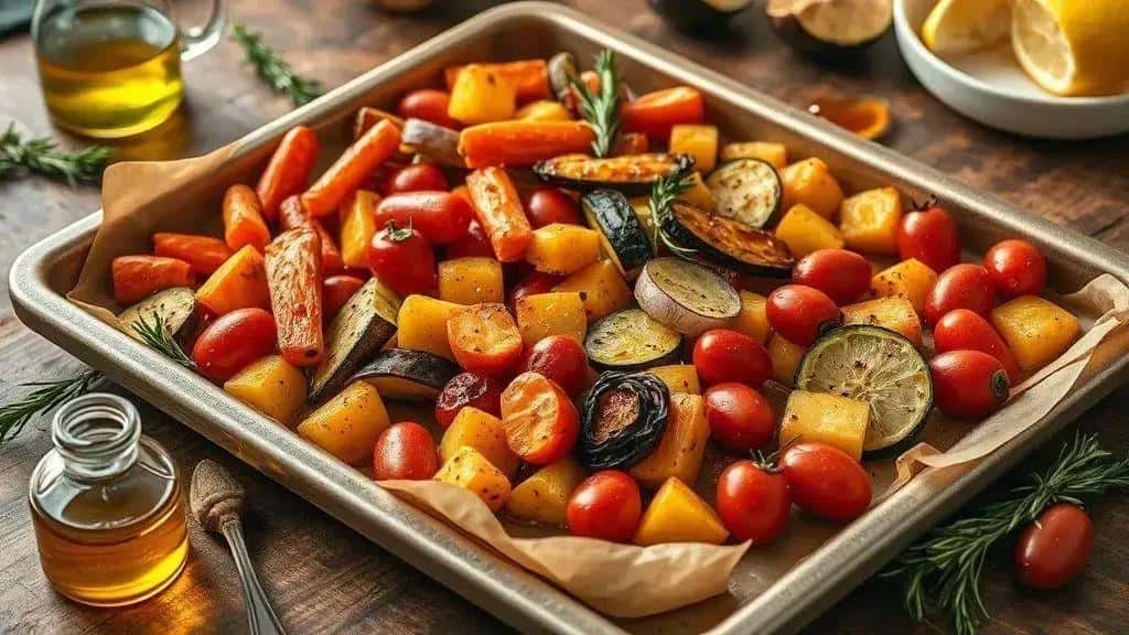Legumes assados com mel e alecrim — ingredientes e preparo