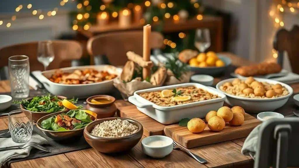 Montagem da mesa, acompanhamentos e conservação para a virada