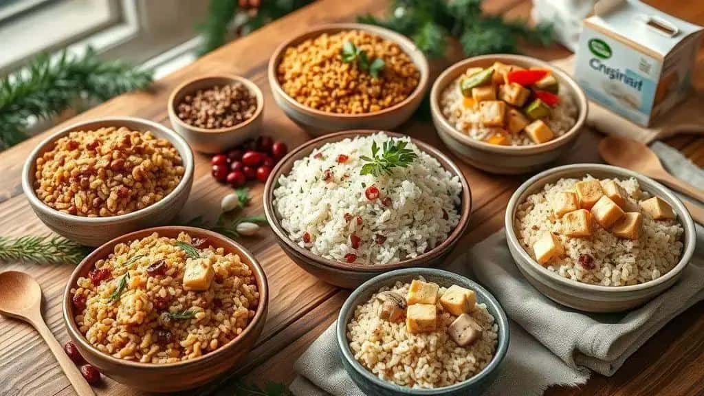 Opções vegetarianas e veganas para o arroz natalino