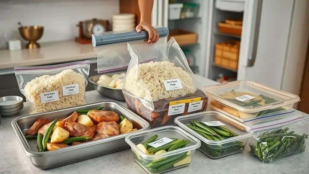organize os ingredientes e prepare itens que podem ser congelados ou pré-cozidos