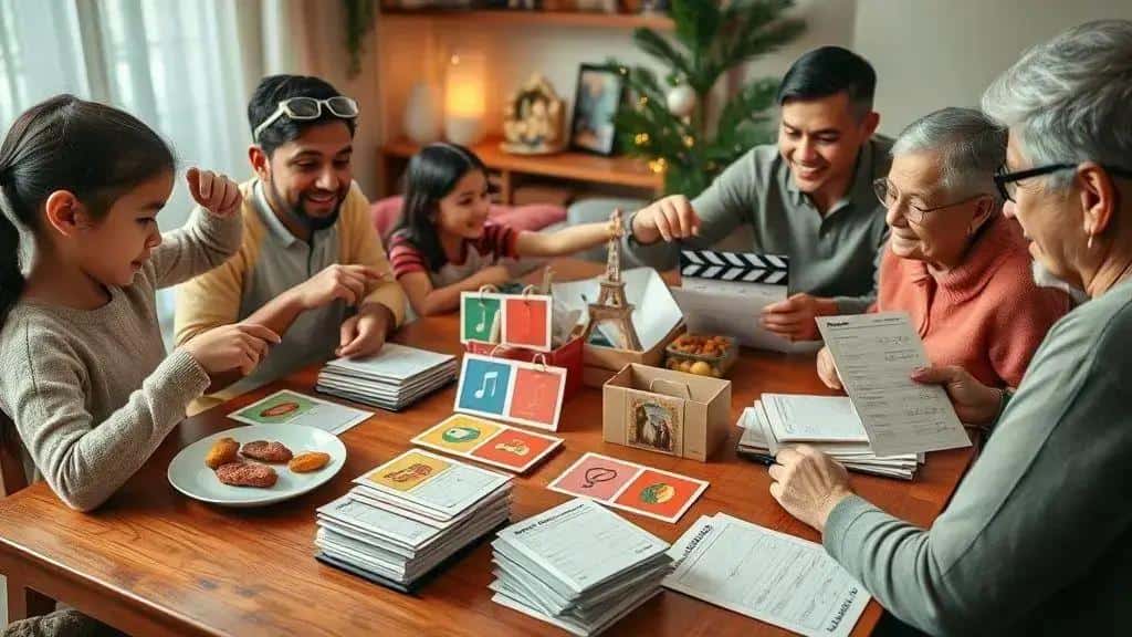 perguntas sugeridas por categorias (tradições, músicas, comidas, filmes)