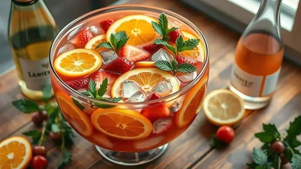 Ponche de Espumante e Frutas (Sem Álcool Opcional)