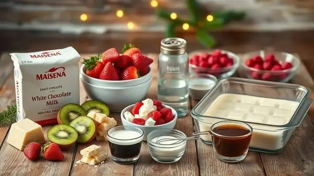 Receita 1 — Pavê de chocolate branco e frutas: ingredientes Receita 1 — Pavê de chocolate branco e frutas: ingredientes