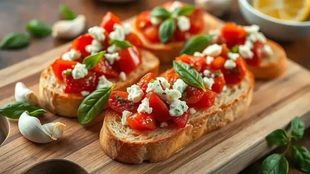 Receita 3: bruschetta de tomate confit e queijo de cabra — ingredientes, como preparar, variações