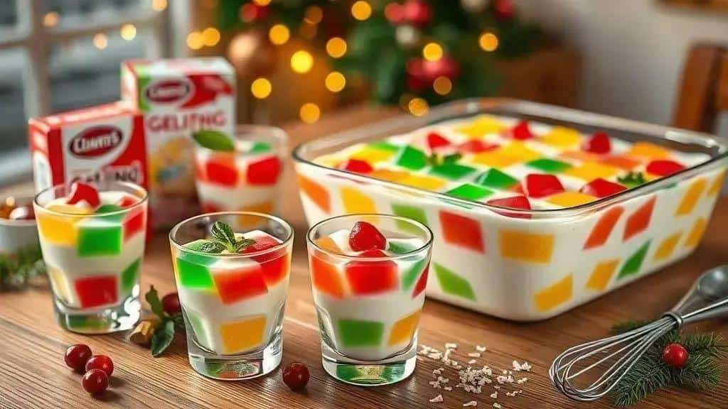 sobremesa de gelatina mosaico natalina: montagem e decoração sobremesa de gelatina mosaico natalina: montagem e decoração