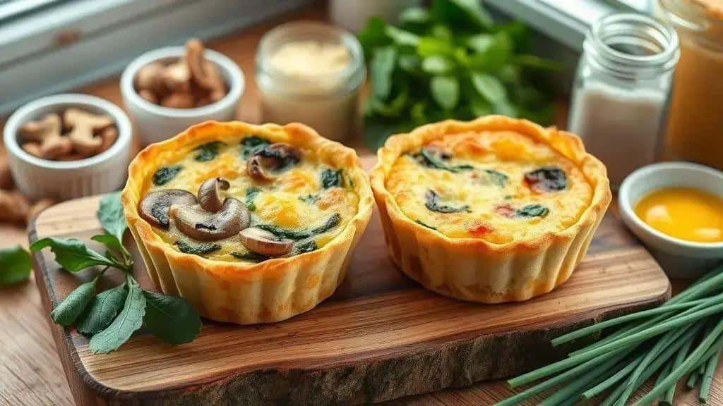 Variações da mini quiche lorraine individual (vegetariana e sem glúten)