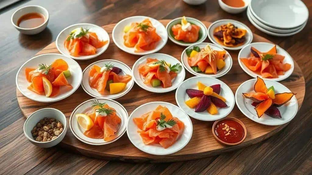 Variações do carpaccio de salmão com batata doce