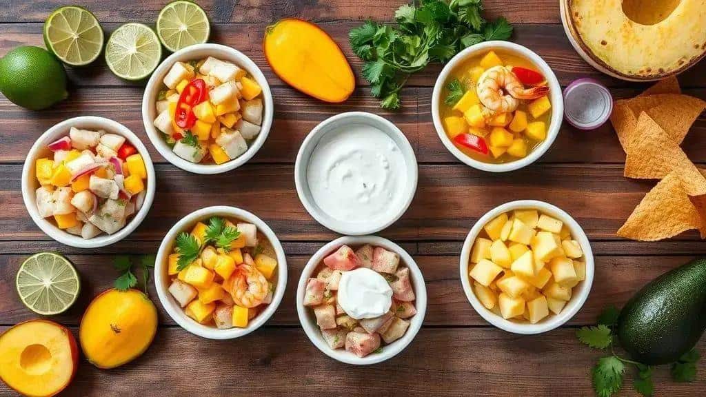 Variações do Ceviche de Peixe Branco com Manga Variações do Ceviche de Peixe Branco com Manga
