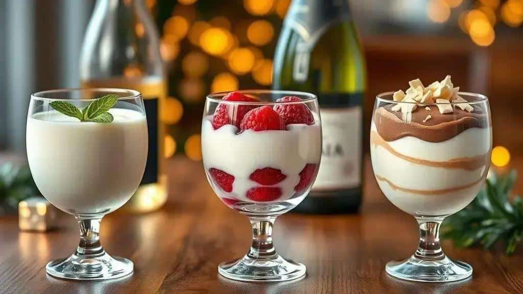 Variações do mousse de espumante (sem álcool, frutas, chocolate)