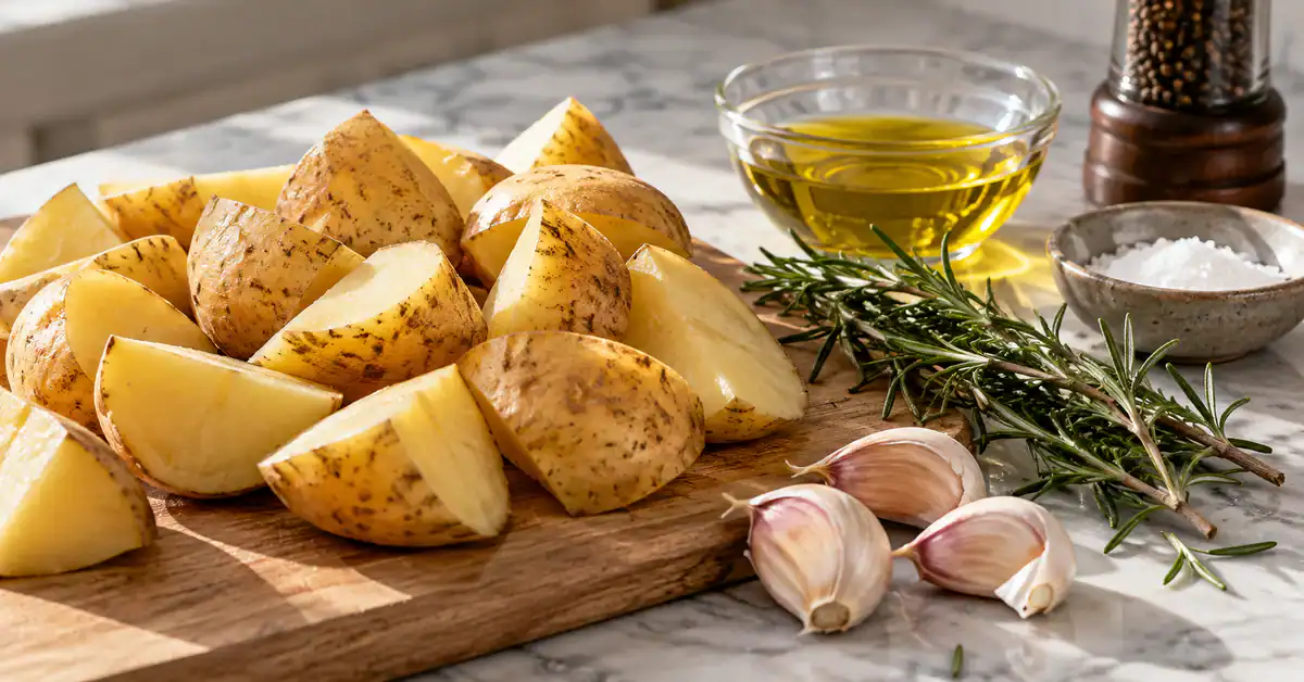 Batatas assadas com alecrim e alho 2 Batatas e temperos para assar