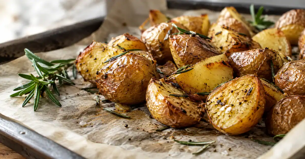 Batatas assadas com alecrim e alho 2 Batatas assadas douradas com alecrim e alho