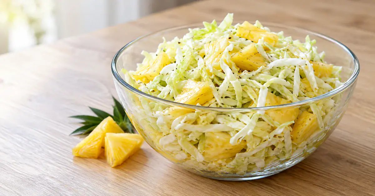 Salada de repolho com abacaxi e limão 1 Salada de repolho com cubos de abacaxi