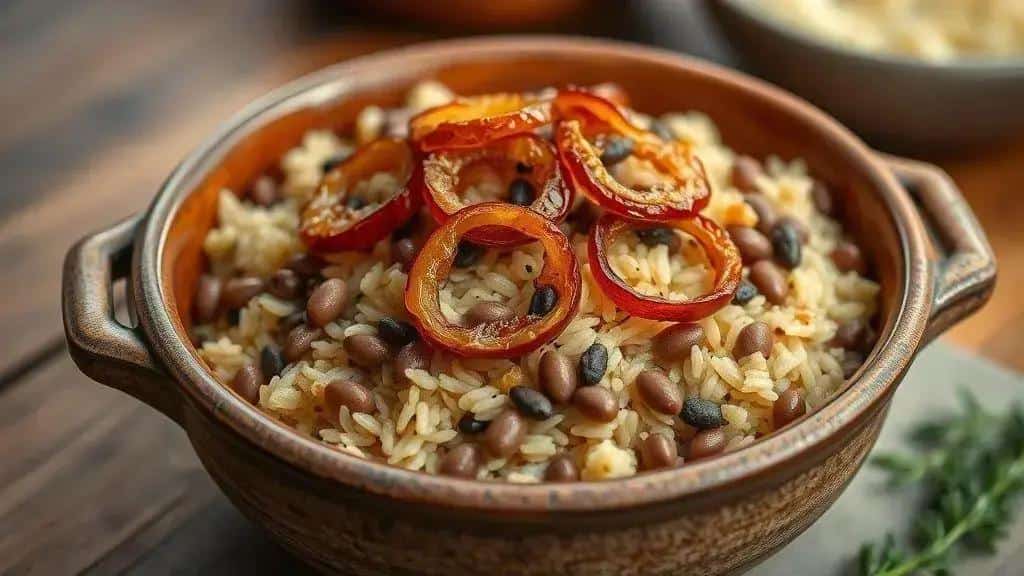 Arroz de Lentilha com Cebola Caramelizada