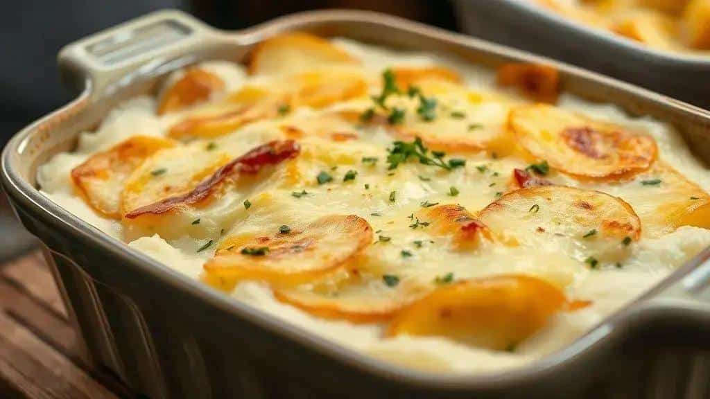 Batata Gratinada com Molho Branco e Queijo Cremoso