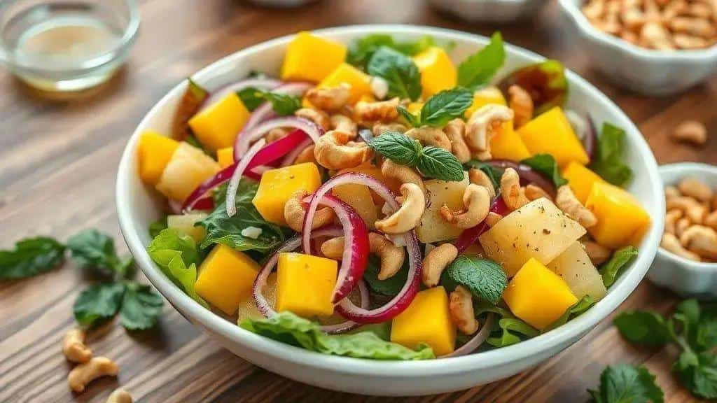 Como preparar a salada tropical de ano novo com manga e abacaxi