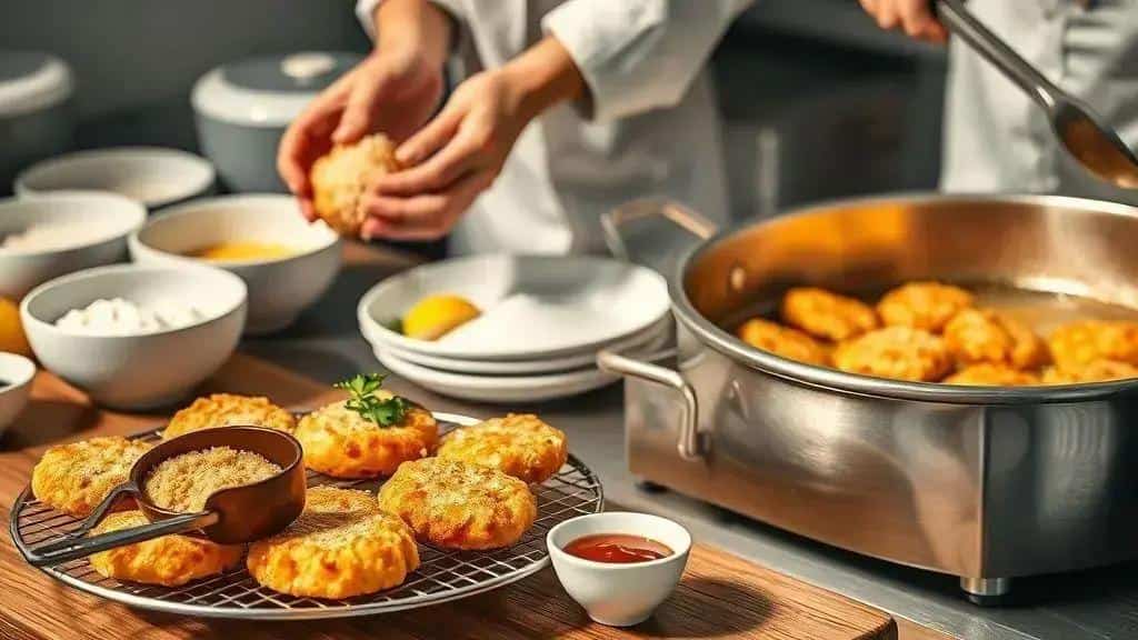 Dicas para fritura, empanamento e apresentação em eventos Dicas para fritura, empanamento e apresentação em eventos