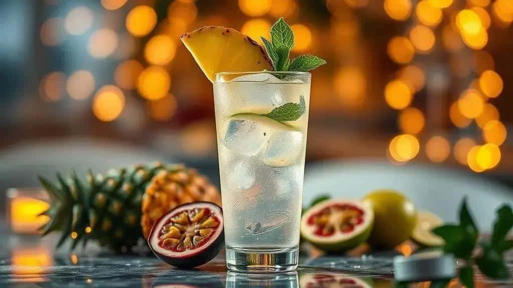 Drink com Gin e Frutas Tropicais para Festa de Ano Novo