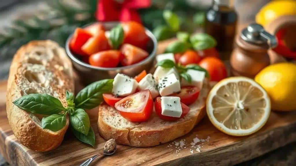 Ingredientes da bruschetta caprese natalina
