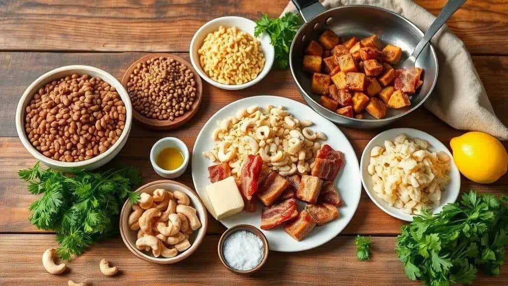 Ingredientes da farofa de lentilha crocante Ingredientes da farofa de lentilha crocante