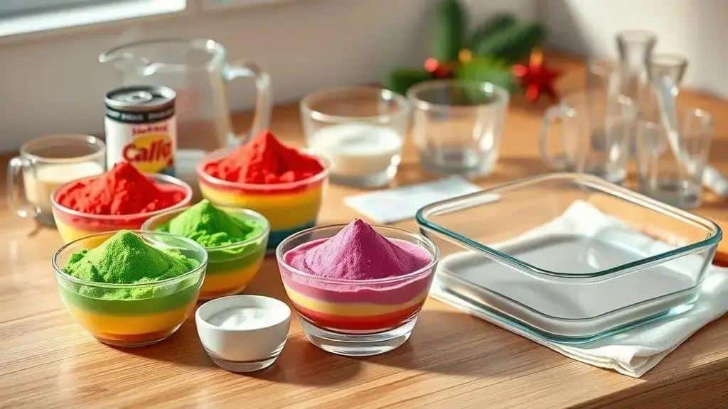 Ingredientes da gelatina colorida em camadas Ingredientes da gelatina colorida em camadas