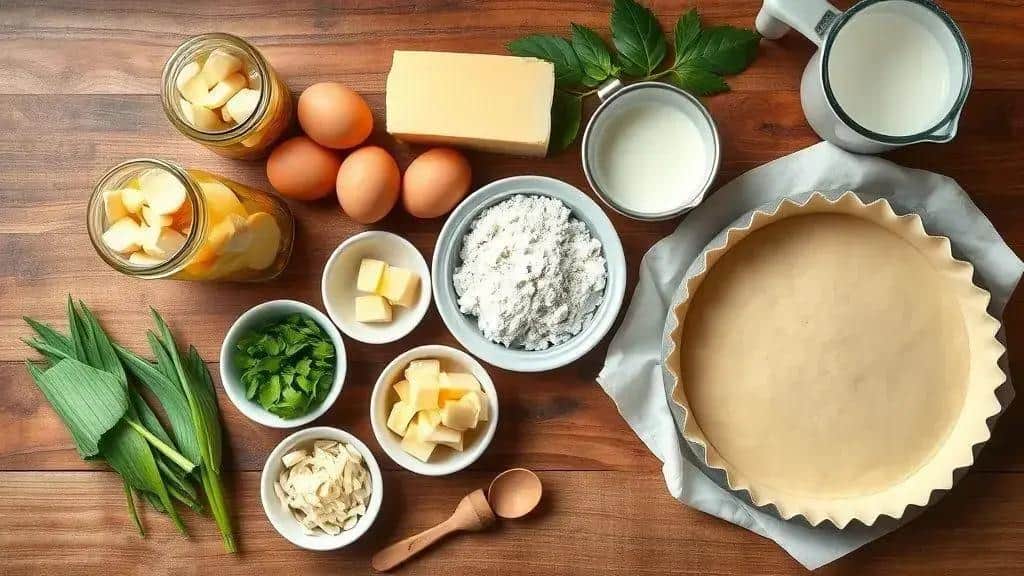 Ingredientes da quiche de palmito e queijo