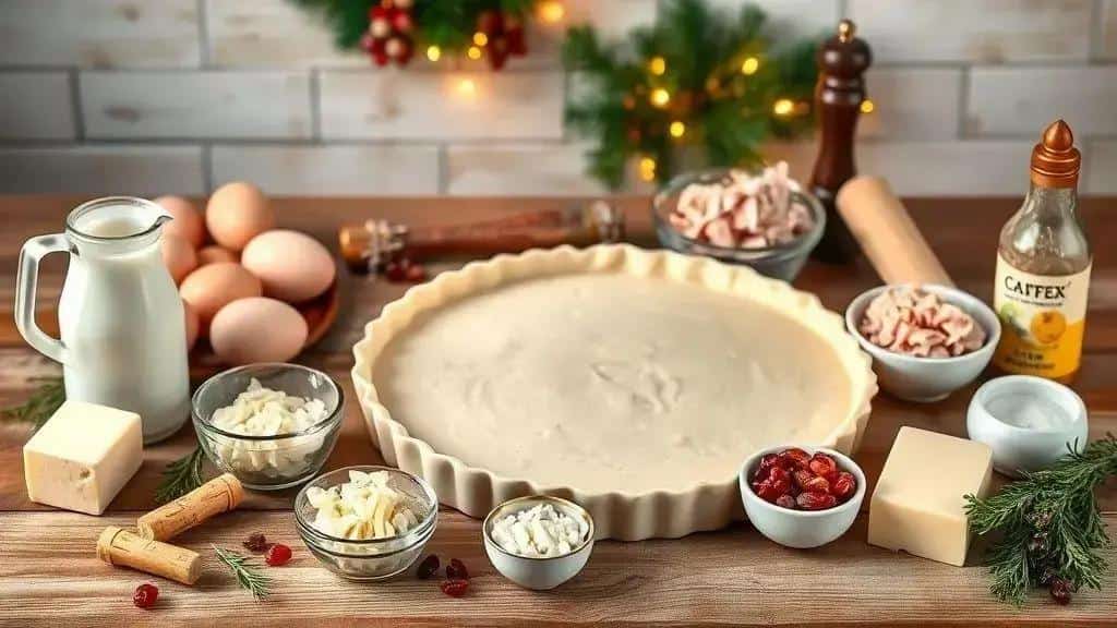 Ingredientes da quiche de queijo e presunto natalina Ingredientes da quiche de queijo e presunto natalina