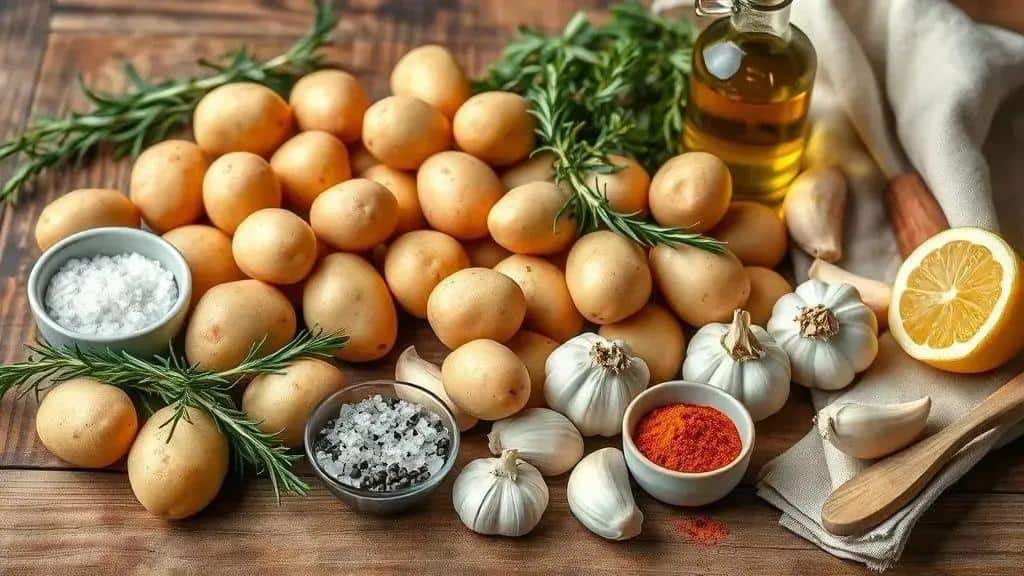 Ingredientes da receita batata assada com alecrim