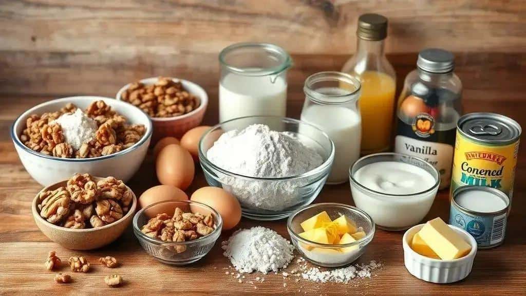 Ingredientes da receita de bolo de nozes