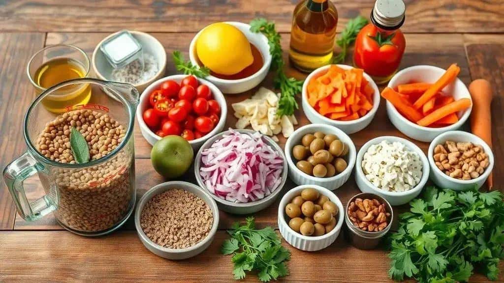 Ingredientes da receita salada de lentilha da sorte