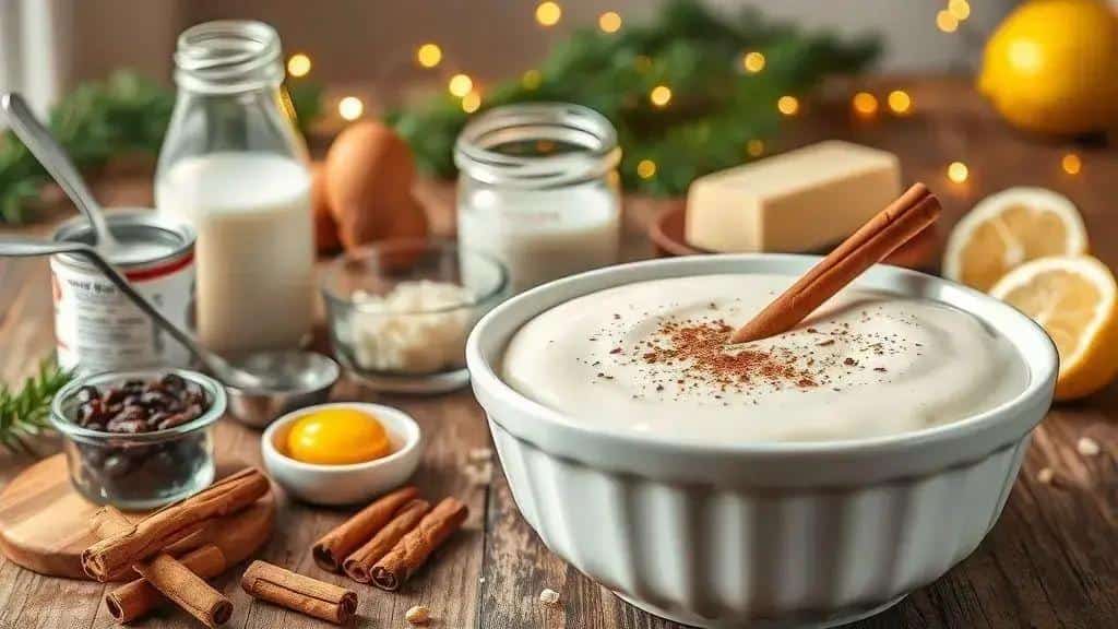 Ingredientes do arroz doce cremoso com canela e leite condensado