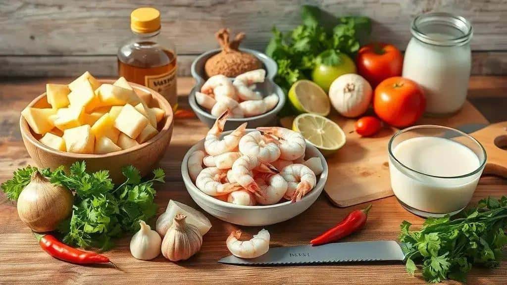 Ingredientes do bobó de camarão