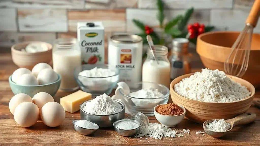 Ingredientes do bolo gelado de Natal com coco Ingredientes do bolo gelado de Natal com coco
