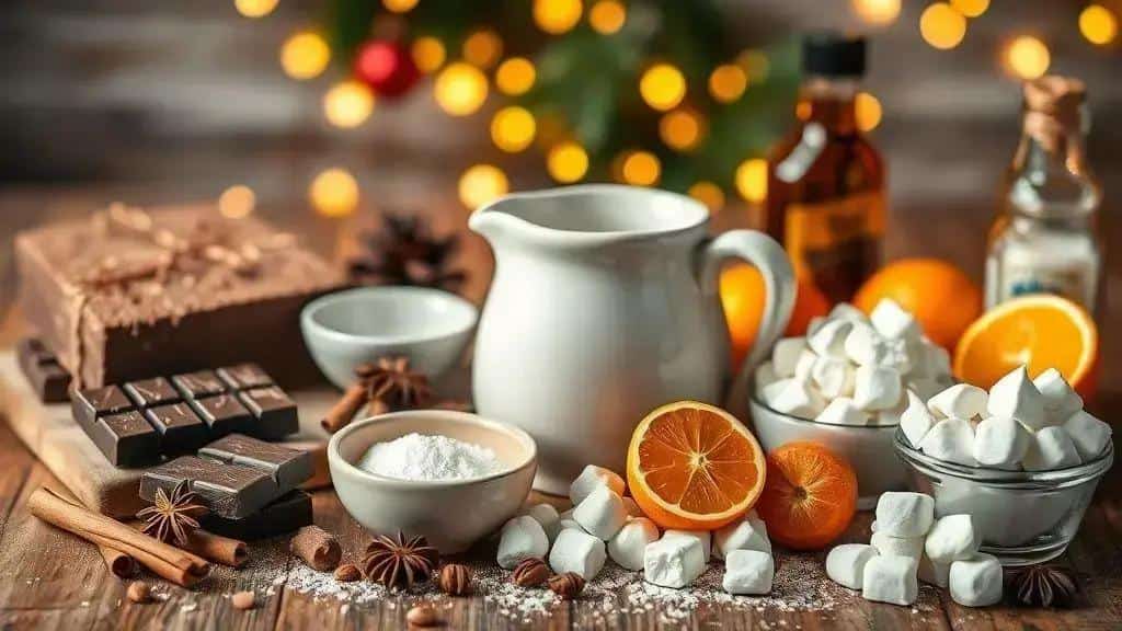 Ingredientes do chocolate quente cremoso de Natal