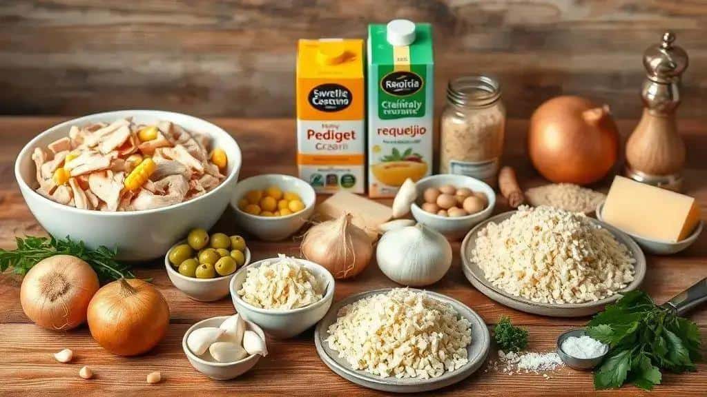 Ingredientes do fricassê de frango Ingredientes do fricassê de frango