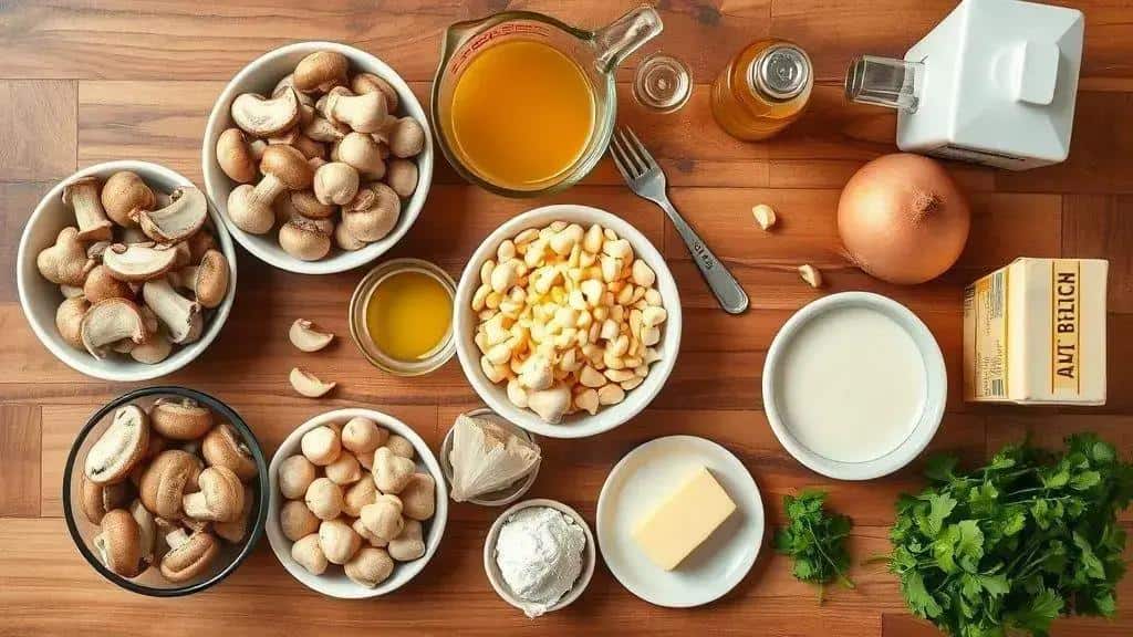 Ingredientes do fricassê vegano de cogumelos