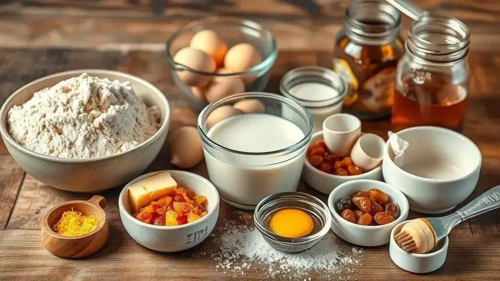 Ingredientes do panetone caseiro de Natal tradicional Ingredientes do panetone caseiro de Natal tradicional