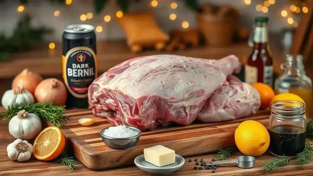 Ingredientes do pernil de natal assado na cerveja preta Ingredientes do pernil de natal assado na cerveja preta