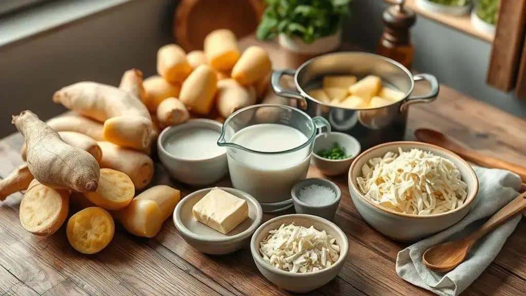 Ingredientes do purê de mandioquinha com queijo