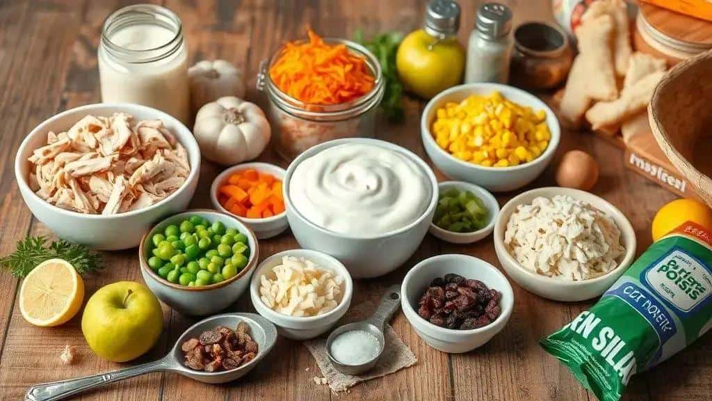 Ingredientes do salpicão de frango cremoso