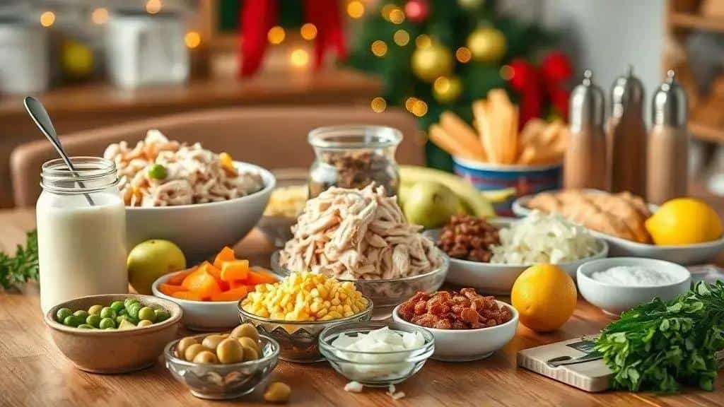 Ingredientes do salpicão de frango tradicional de Natal Ingredientes do salpicão de frango tradicional de Natal